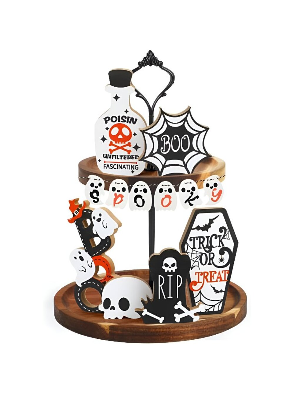 Halloween Tiered Tray Decor, 12 Pcs Halloween Wooden Signs Haunted House Party